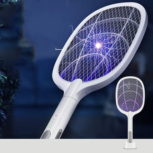 Electric Fly Swatter, 4000V USB Rechargeable Fly Killer Bug Zapper Racket with Charging Base, Home and Outdoor Mosquito Killer with LED Light for Mosquitoes, Flies, Bees, Moths