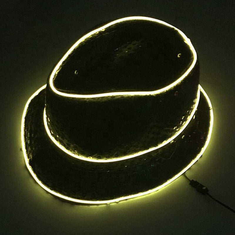 British Jazz Glowing Hat Christmas Party Glitter Topper Sequins Fluorescent Performance Hat