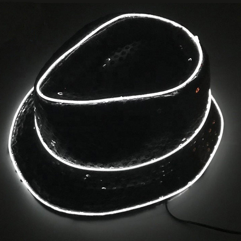 British Jazz Glowing Hat Christmas Party Glitter Topper Sequins Fluorescent Performance Hat
