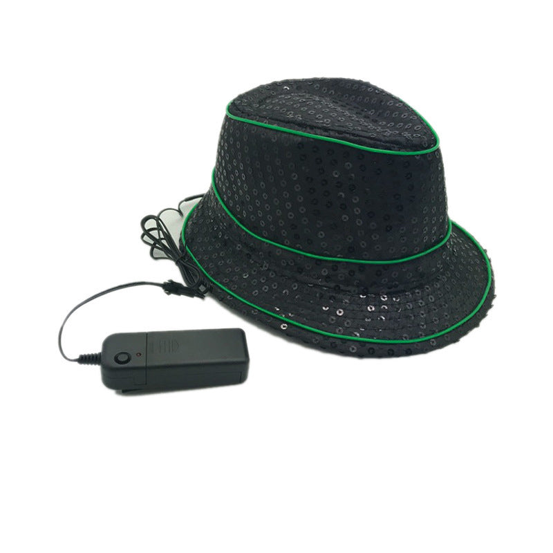 British Jazz Glowing Hat Christmas Party Glitter Topper Sequins Fluorescent Performance Hat