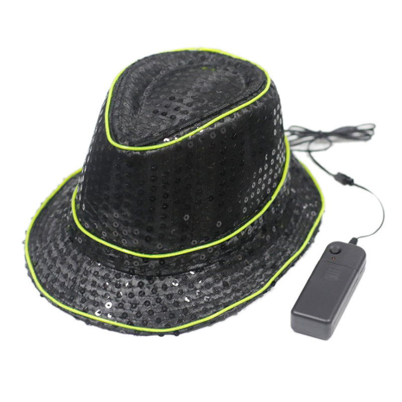 British Jazz Glowing Hat Christmas Party Glitter Topper Sequins Fluorescent Performance Hat